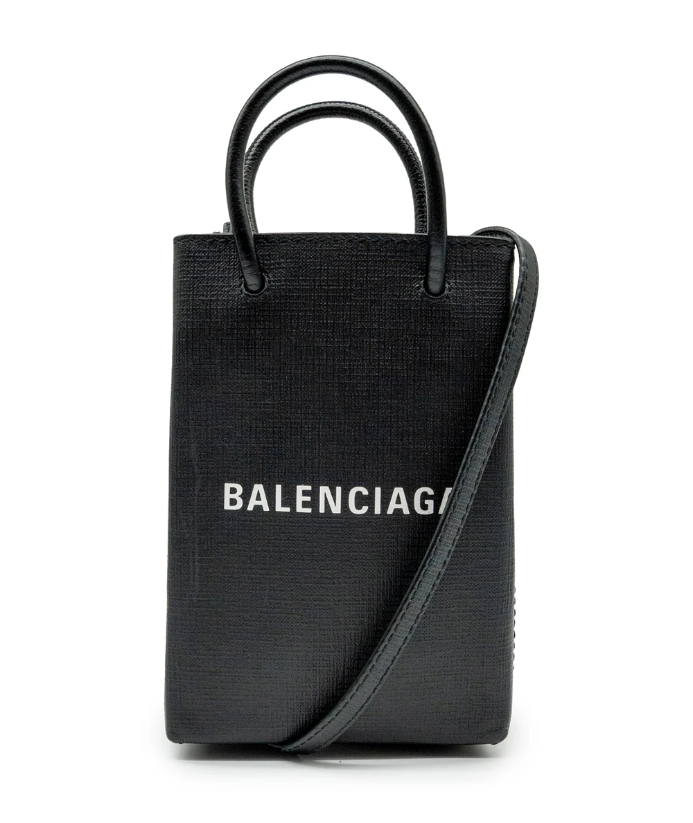 Balenciaga Black Leather Phone Holder Crossbody Bag