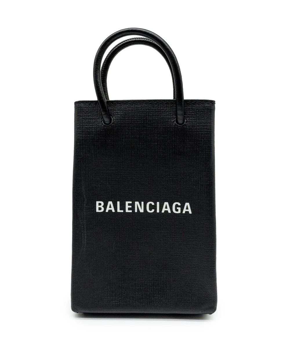 Balenciaga Black Leather Phone Holder Crossbody Bag