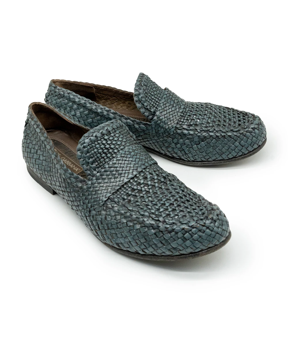 Dolce and Gabbana Woven Men's Loafers in Grey Size 43