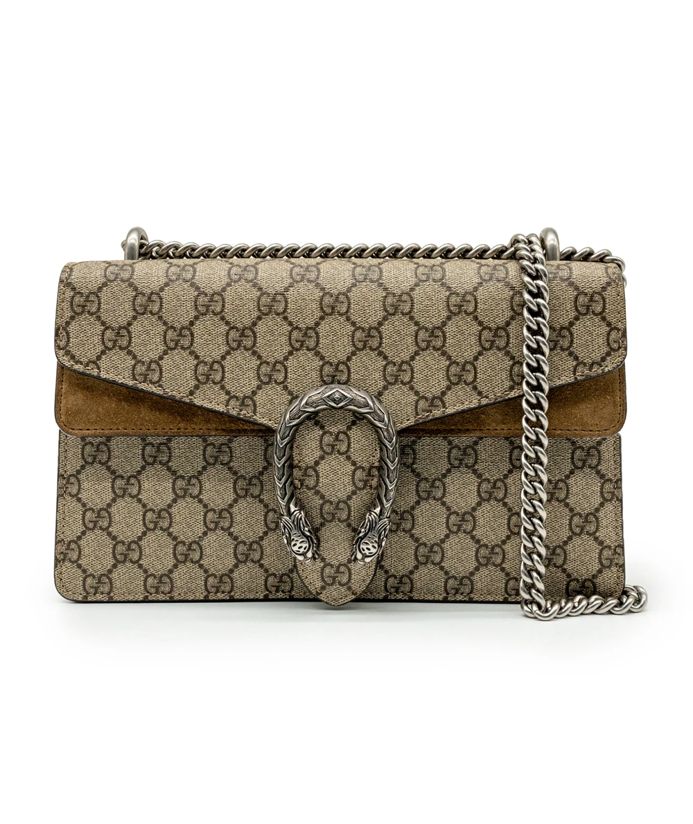 Gucci Beige GG Supreme Canvas and Suede Small Dionysus Shoulder Bag