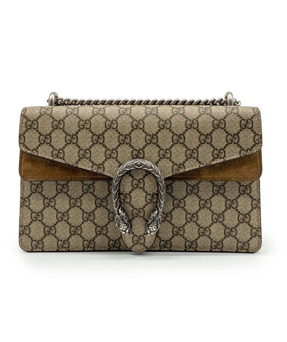 Gucci Beige GG Supreme Canvas and Suede Small Dionysus Shoulder Bag