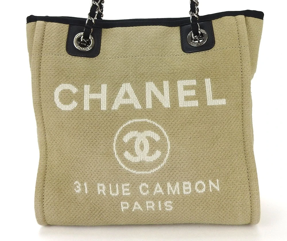 Chanel tote bag PM chain shoulder bag Deauville 16 series canvas beige