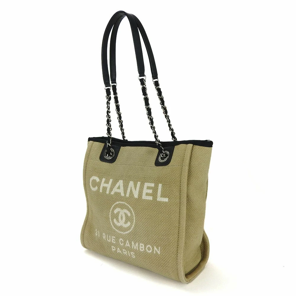 Chanel tote bag PM chain shoulder bag Deauville 16 series canvas beige