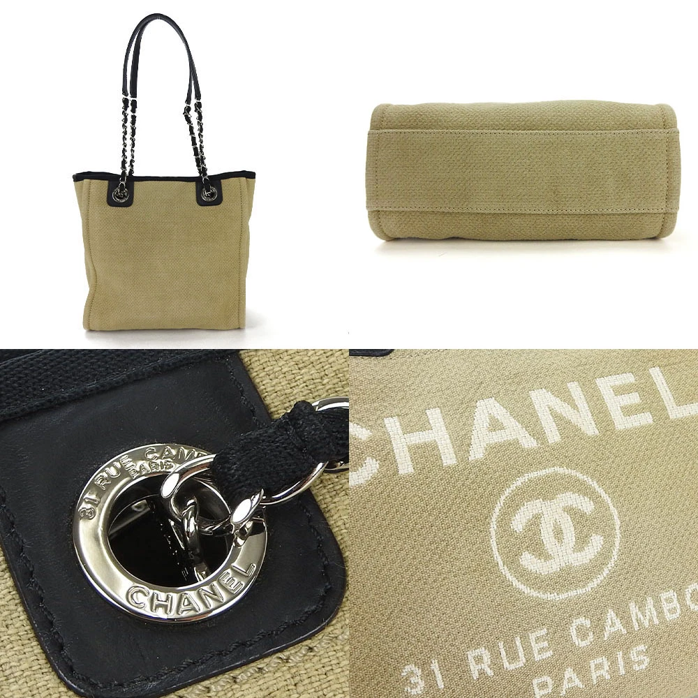 Chanel tote bag PM chain shoulder bag Deauville 16 series canvas beige