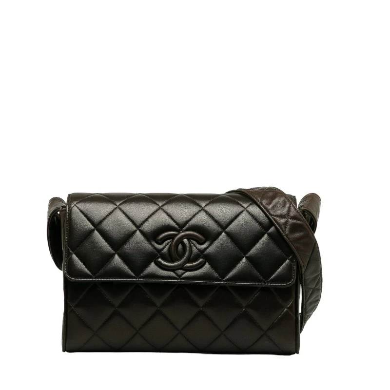 Chanel Matlasse Coco Mark Diagonal Brown Lambskin Leather Shoulder Bag