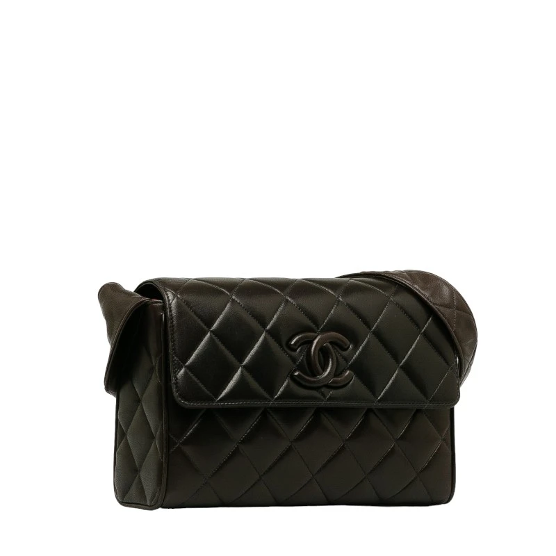 Chanel Matlasse Coco Mark Diagonal Brown Lambskin Leather Shoulder Bag