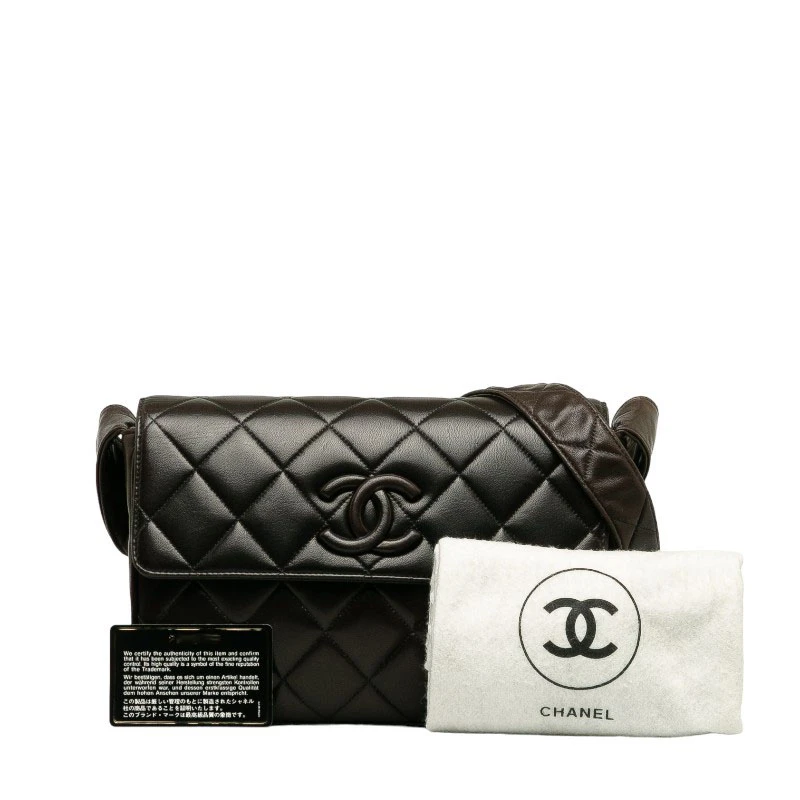 Chanel Matlasse Coco Mark Diagonal Brown Lambskin Leather Shoulder Bag