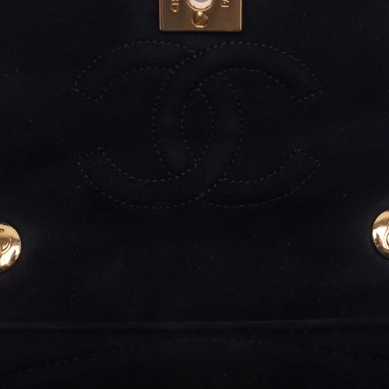 Chanel Black Suede Round Flap Turn Lock Chain Shoulder Bag