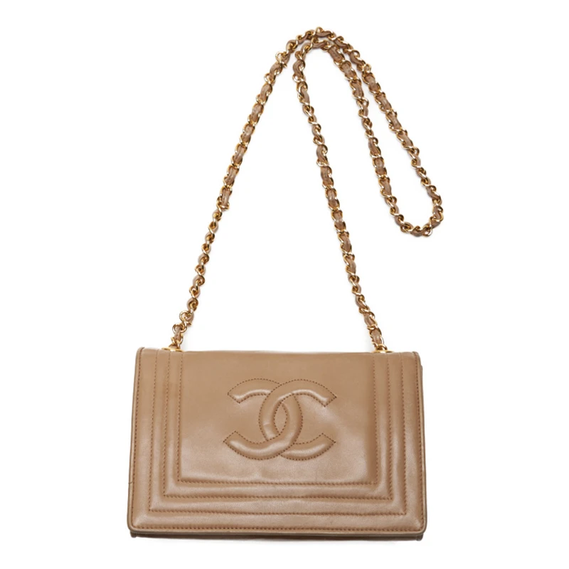 Chanel Brown Lambskin Matlasse Full Flap Push-Lock Chain Shoulder Bag