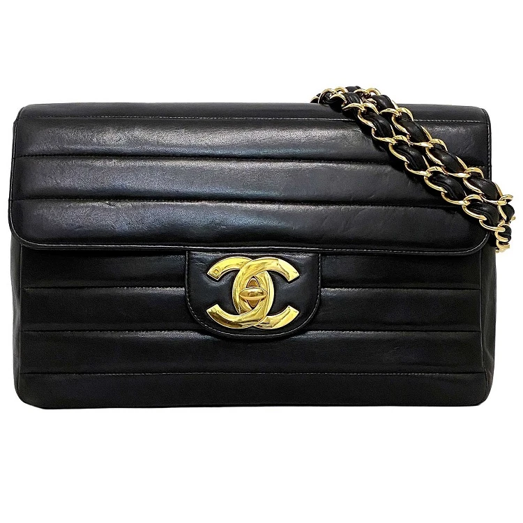 Chanel Black Lambskin Leather Vintage Horizontal Stitch Bag