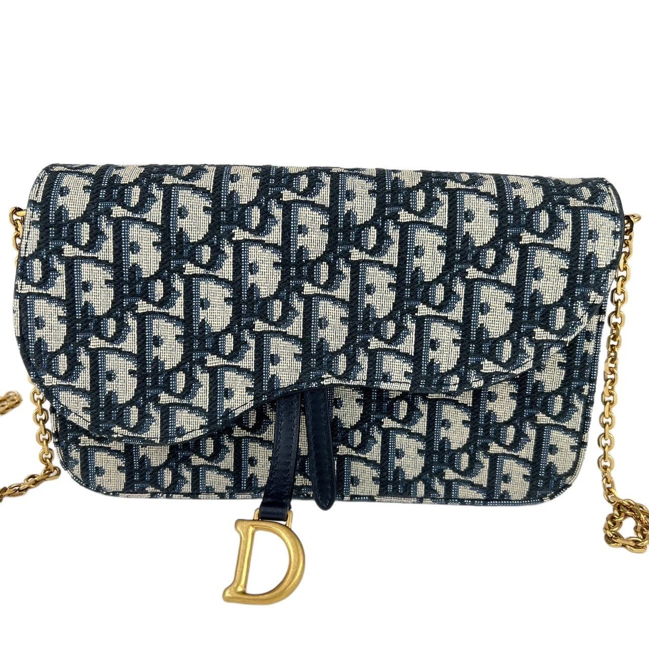 Dior Saddle Wallet on Chain in Blue Dior Oblique Jacquard