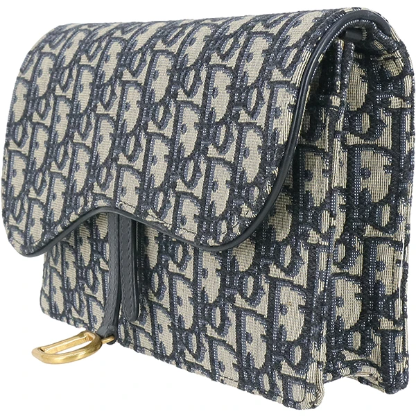 Dior Saddle Wallet on Chain in Blue Dior Oblique Jacquard