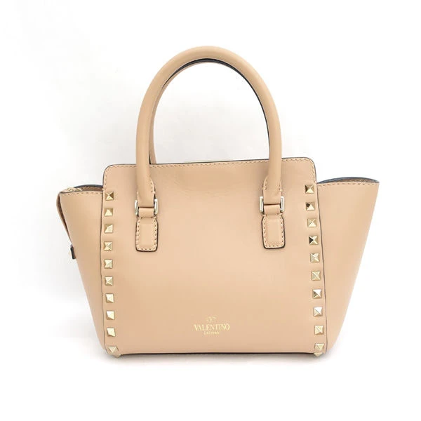 Valentino Garavani Beige Leather Mini Rockstud Trapeze Tote