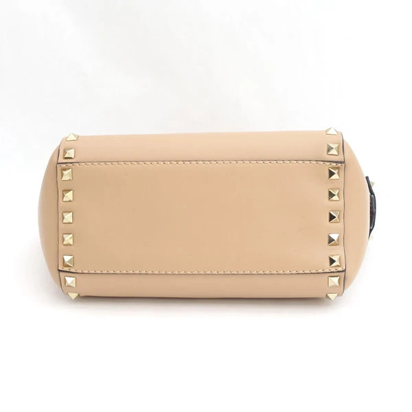 Valentino Garavani Beige Leather Mini Rockstud Trapeze Tote