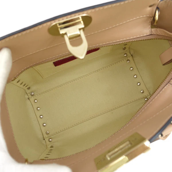 Valentino Garavani Beige Leather Mini Rockstud Trapeze Tote