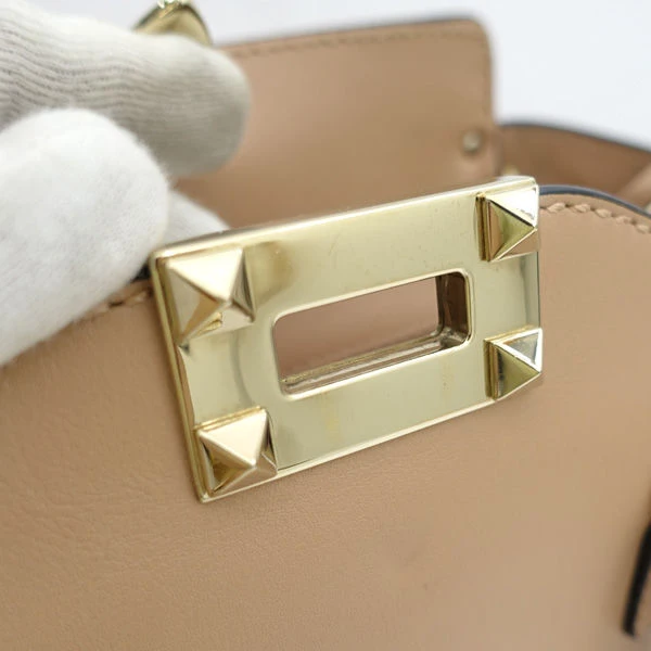 Valentino Garavani Beige Leather Mini Rockstud Trapeze Tote