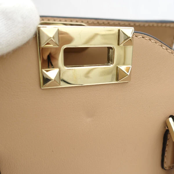 Valentino Garavani Beige Leather Mini Rockstud Trapeze Tote