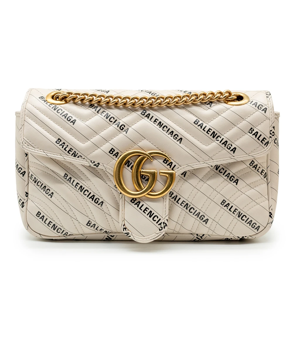 Gucci x Balenciaga White Leather The Hacker Project GG Marmont Shoulder Bag