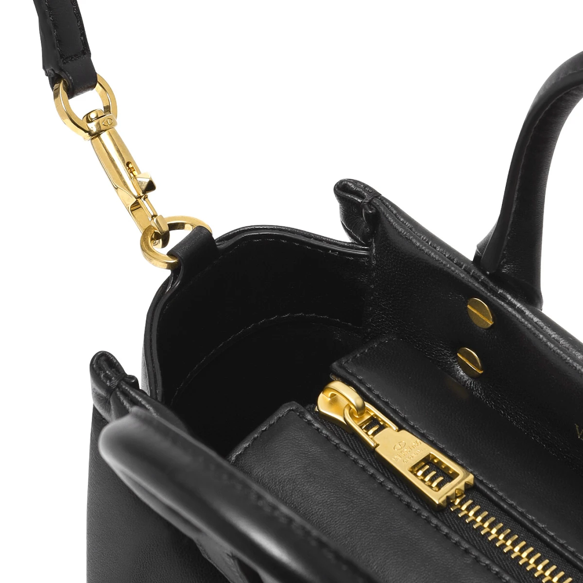 Valentino Garavani Black Lambskin Leather One Stud Crossbody Tote Bag