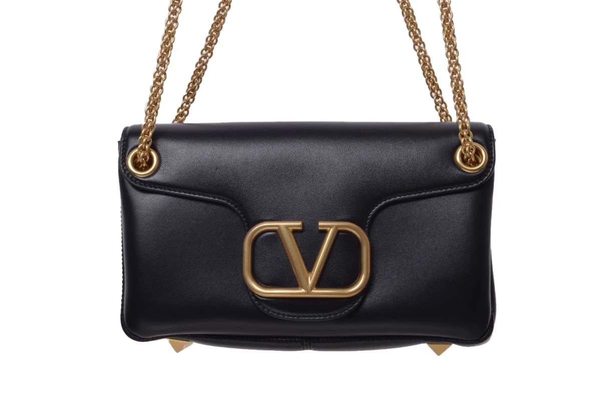 Valentino Black Leather VLogo Sign Shoulder Bag