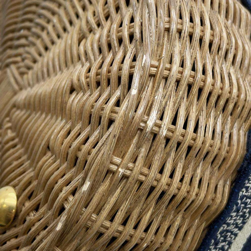 Christian Dior Oblique Wicker Rattan Canvas Shoulder Basket Bag