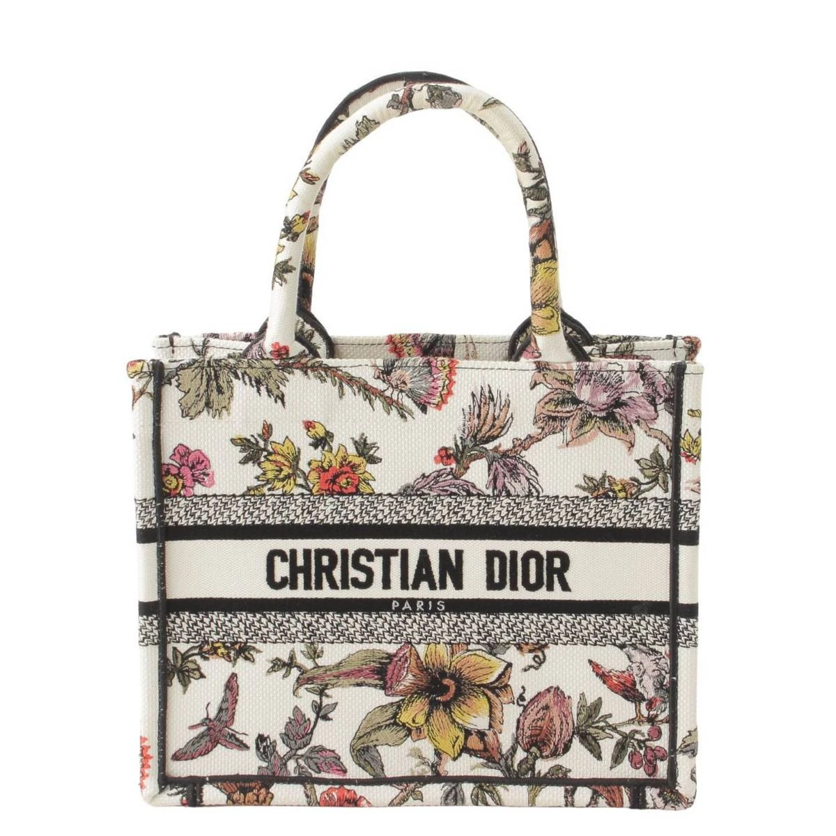 Christian Dior White Book Tote Small Jardin Botanique Canvas Flower Bag