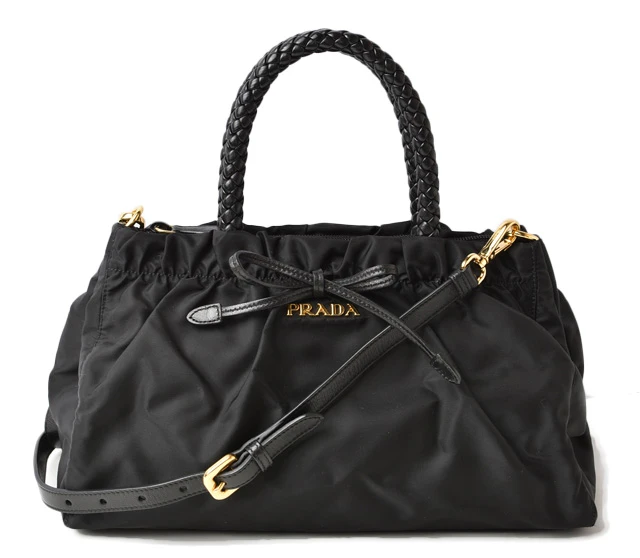 Prada Black Tessuto Nylon Bow Crossbody Tote Bag