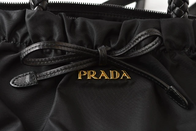 Prada Black Tessuto Nylon Bow Crossbody Tote Bag