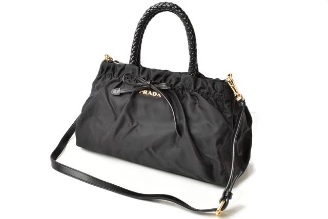 Prada Black Tessuto Nylon Bow Crossbody Tote Bag