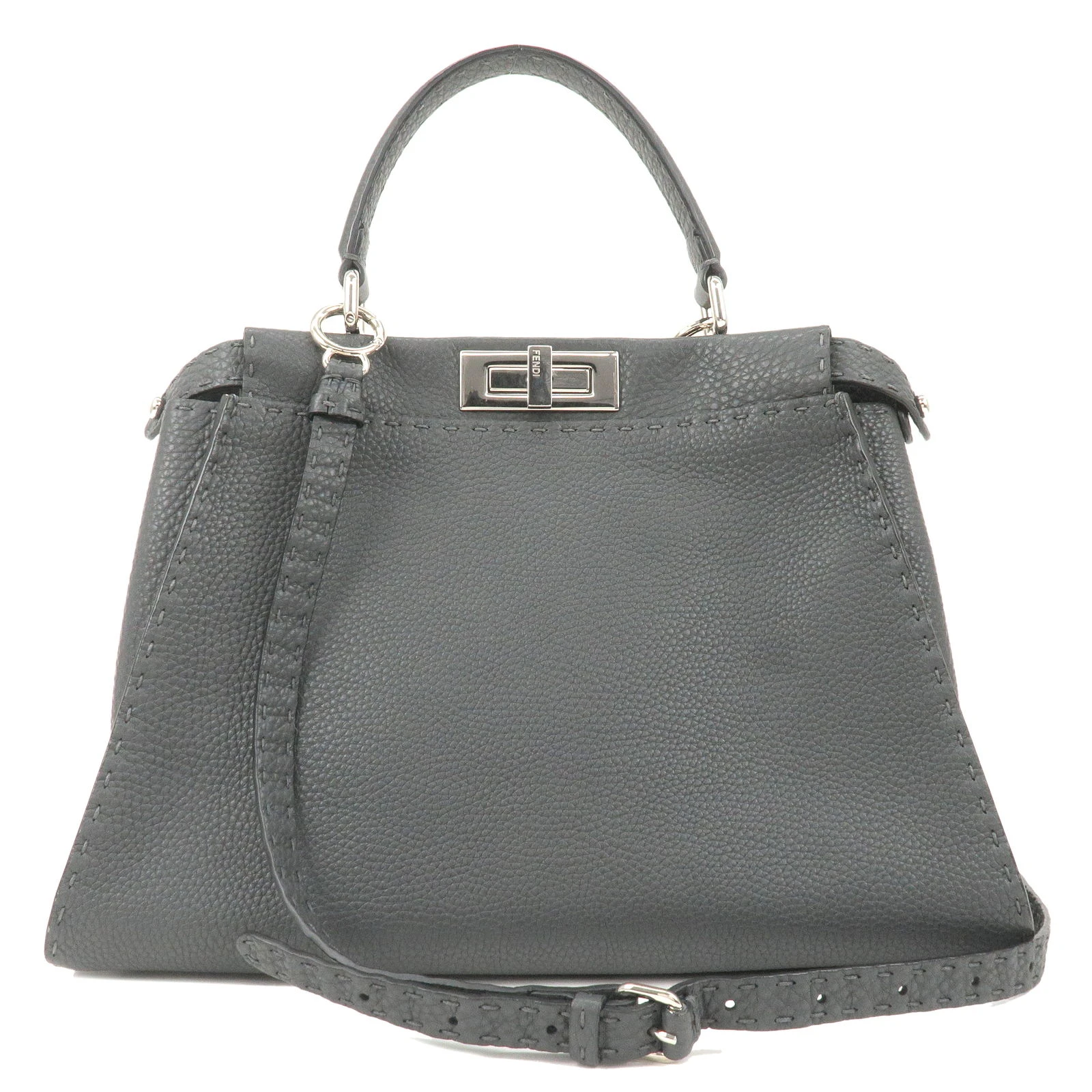 Fendi Grey Selleria Leather Medium Peekaboo Top Handle Bag