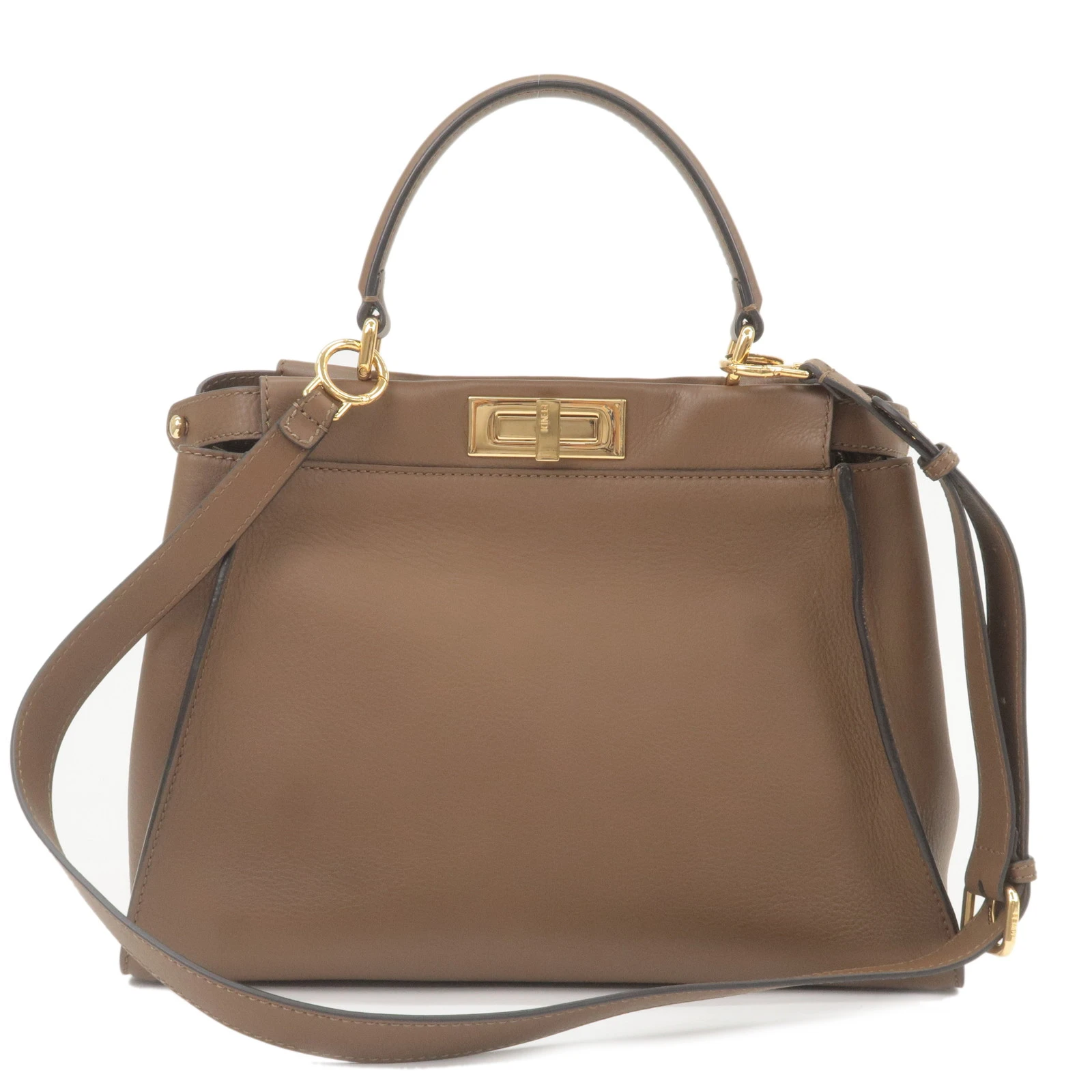 Fendi Brown Leather Medium Peekaboo Top Handle Bag