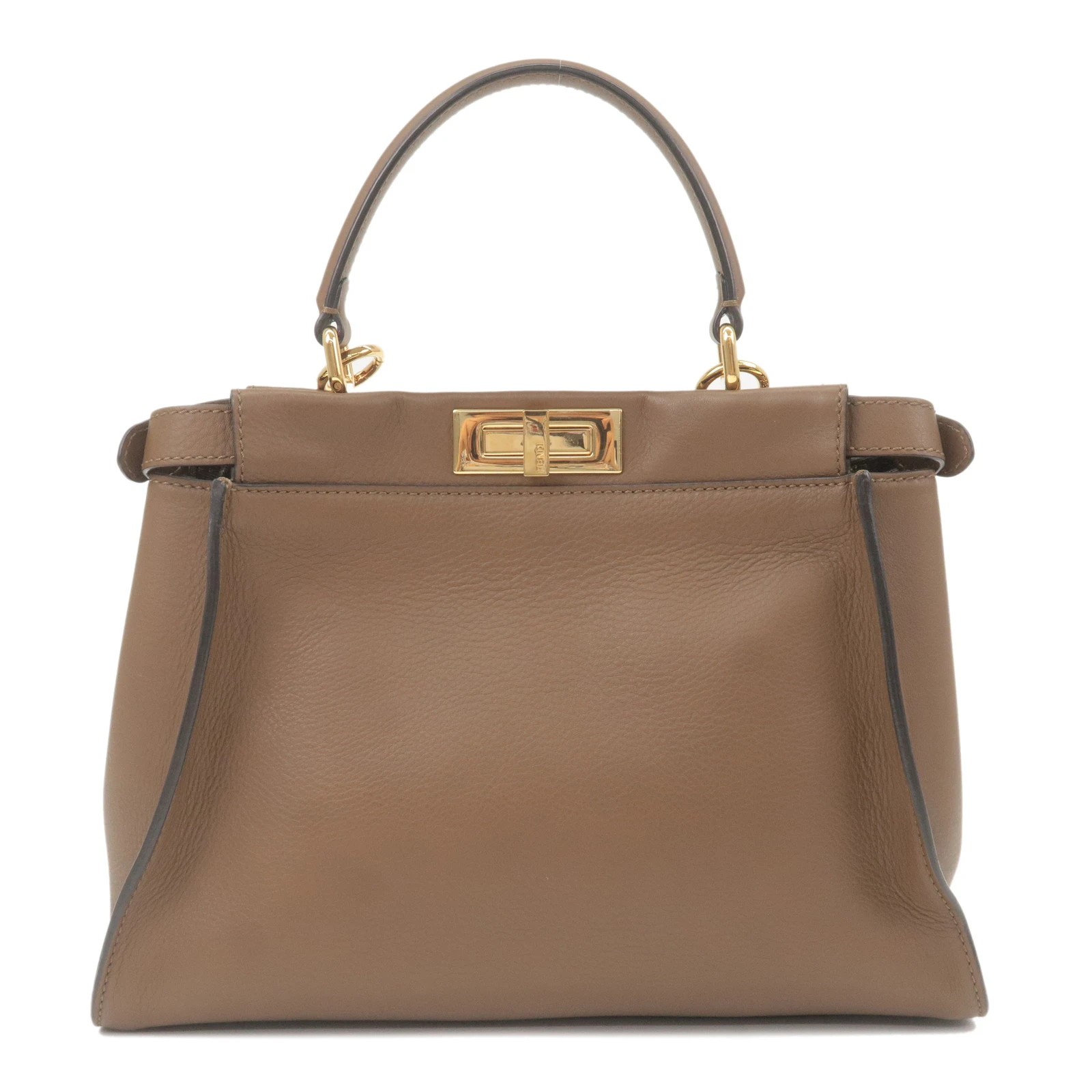 Fendi Brown Leather Medium Peekaboo Top Handle Bag