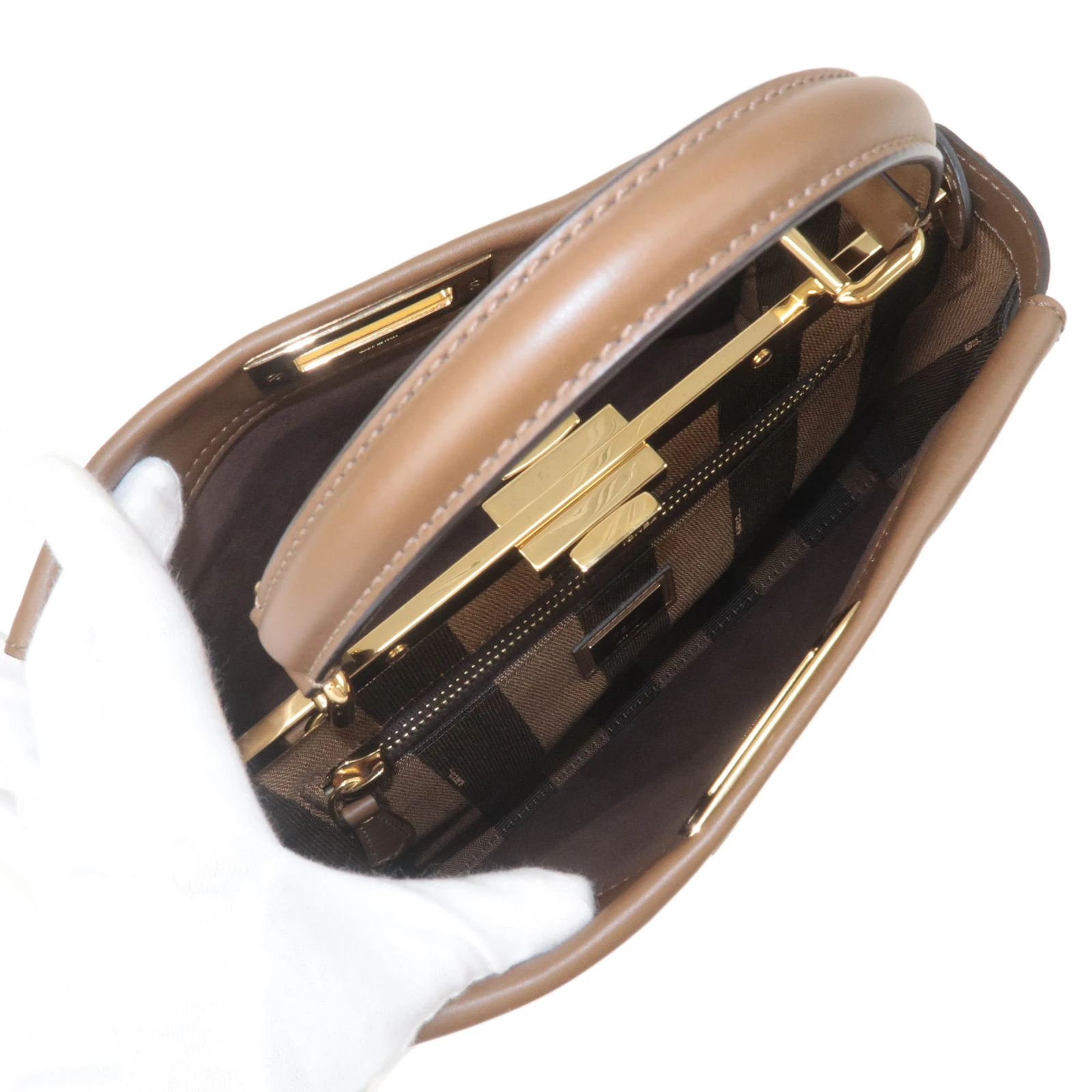 Fendi Brown Leather Medium Peekaboo Top Handle Bag