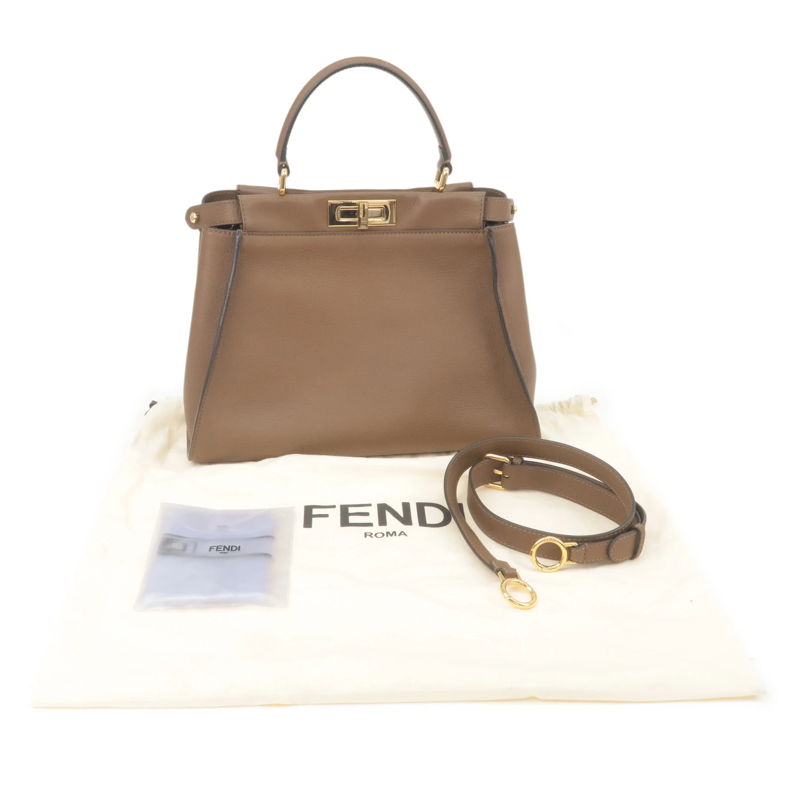 Fendi Brown Leather Medium Peekaboo Top Handle Bag