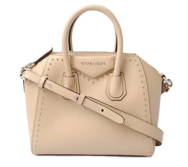 Givenchy Calfskin Mini Studded Antigona Beige Buff Shoulder Bag